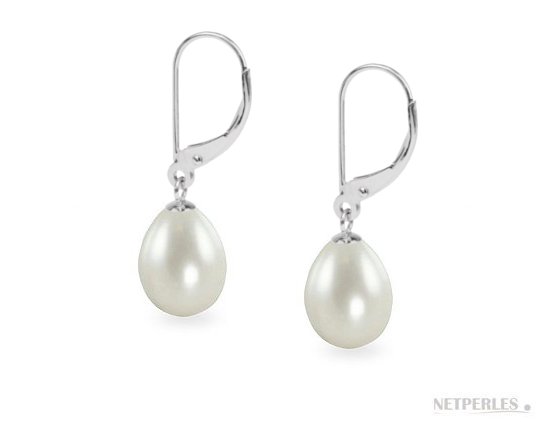 Boucles d'oreilles de perles d'eau douce Goutte sur dormeuses en argent 925