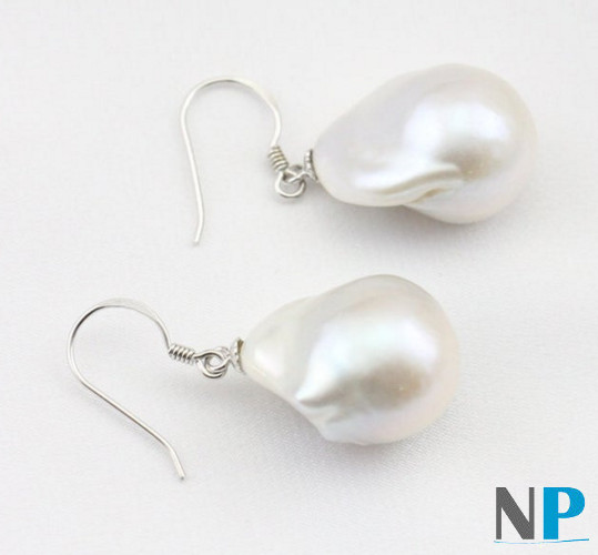 Boucles d'oreilles avec perles JUMBO d'eau douce, en argent  plaqué or gris 