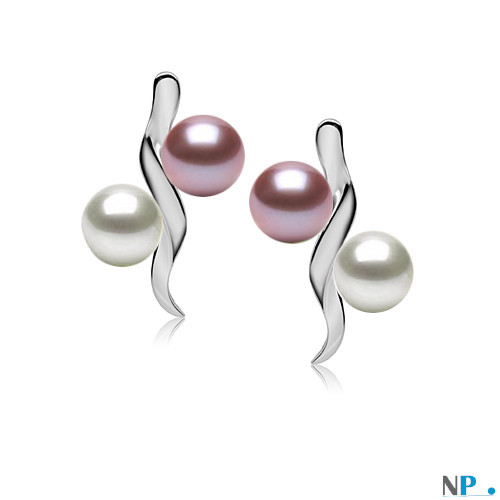 Boucles Lucioles avec perles d'eau douce couleur lavande et blanches