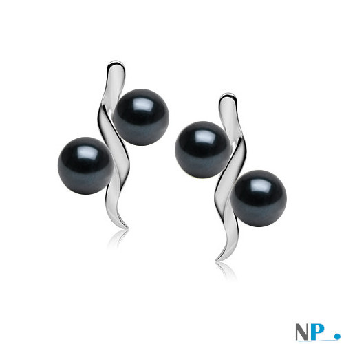 Boucles d'oreilles avec perles noires d'Akoya