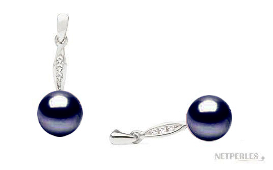 BOUCLES D'OREILLES Argent 925 avec Perles d'eau douce Noires