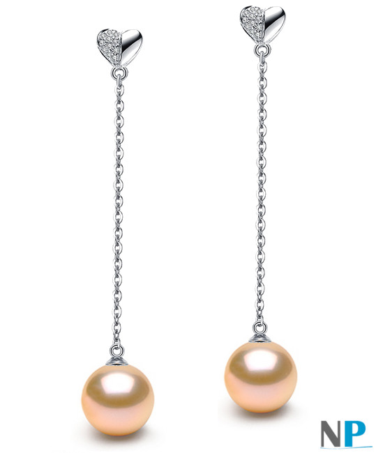 Orecchini oro bianco 18k con diamanti e perle d'acqua dolce DOLCEHADAMA rosa pesca