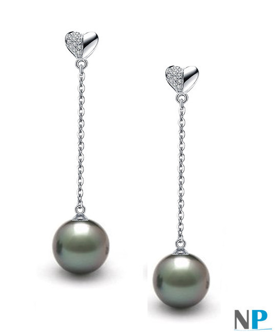 Boucles d'oreilles de perles de Tahiti avec diamants, Or 18k