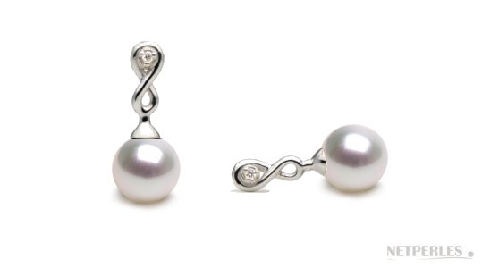 Boucles d'oreilles en Argent 925 ornées de diamants et perles d'Australie blanches argentées