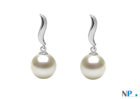 Boucles d'oreilles avec perles d'Akoya blanches en Or Gris 9k