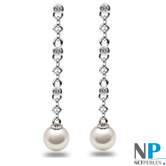 Boucles d'oreilles de perles d'eau douce Doucehadama en Or Gris et diamants