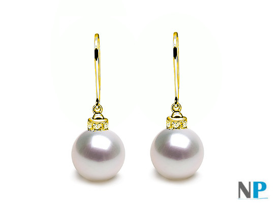 Boucles d'oreille de perles d'Australie blanches et diamants