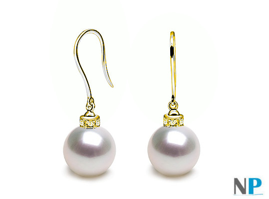 Boucles d'oreille de perles d'Australie blanches et diamants