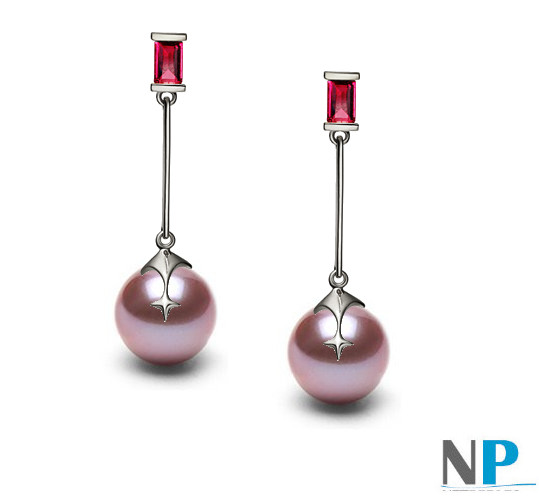 Boucles d'oreilles en Argent 925 rubis et perles d'eau douce de couleur naturelle LAVANDE