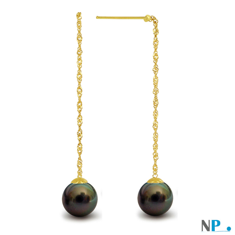 Boucles d'oreilles or jaune et perles de Tahiti