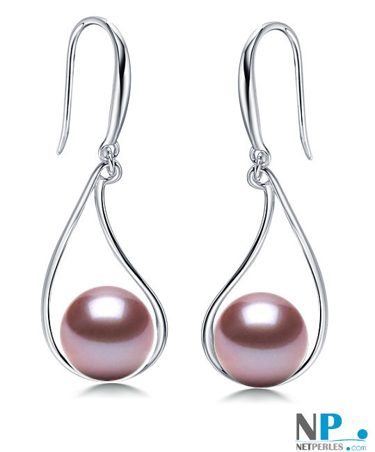 Orecchini in argento 925 con perle d'acqua dolce 8-9 mm DOLCEHADAMA lavanda