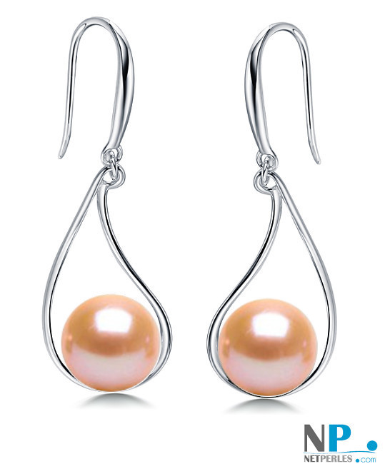 Orecchini in argento 925 con perle d'acqua dolce 8-9 mm DOLCEHADAMA rosa pesca