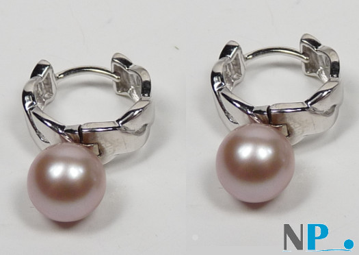 Boucles d'oreilles en Argent 925  perles de culture d'eau douce lavandes 8-9 mm AAA