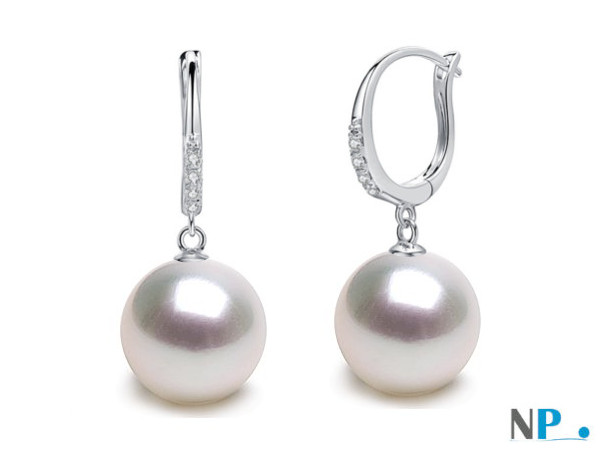 Boucles d'oreilles en argent avec zirconiums et  perles blanches d'Australie