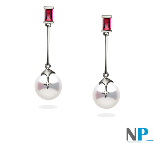 Boucles d'oreilles en Argent 925 rubis et perles d'eau douce AAA