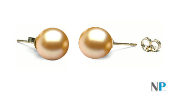 Boucles d'oreilles de perles d'Akoya dorées 