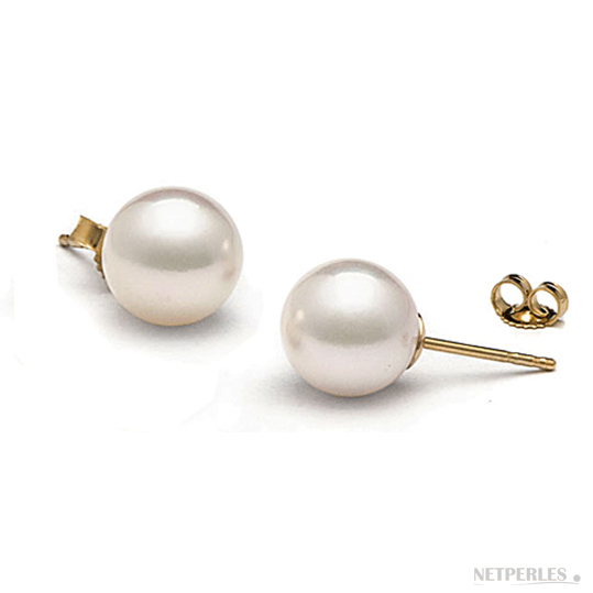 Paire de boucles d'Oreilles de perles de culture d'Akoya blanches qualité AAA grosses perles