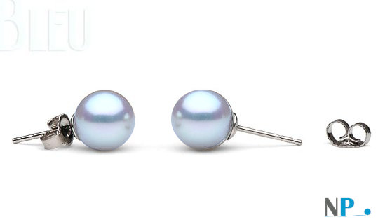 Boucles d'oreilles de perles de culture d'Akoya bleu argentées 