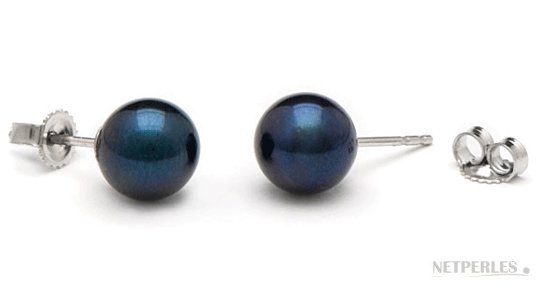 Boucles d'oreilles de perles d'Akoya noires aux reflets bleus