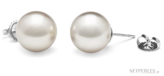 Paire de boucles d'oreilles de perles de culture d'australie blanches qualité AAA