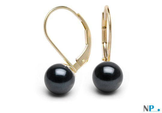 Boucles d'oreilles dormeuses or 14 carats et perles d'Akoya noires