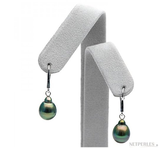 Boucles d'oreilles de perles de Tahiti baroques sur dormeuses en Or Gris