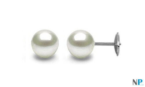 Orecchini con perle bianche d'acqua dolce con perni di sicurezza brevettati GUARDIAN Argento 925 oppure Oro Bianco 18k