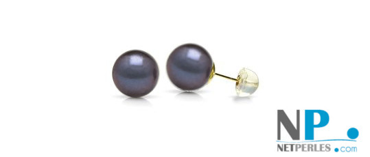 Paire de boucles d'oreilles de perles de culture d'eau douce noires qualité AAA en Or Jaune 18k