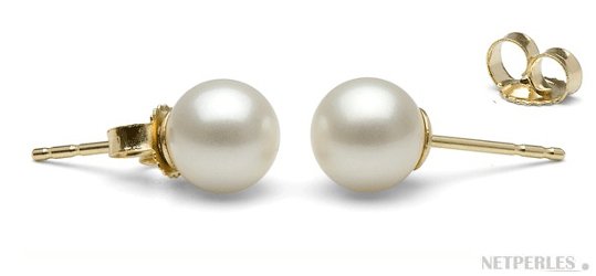 Paire de boucles d'Oreilles en Or 18k perles d'eau douce blanches 