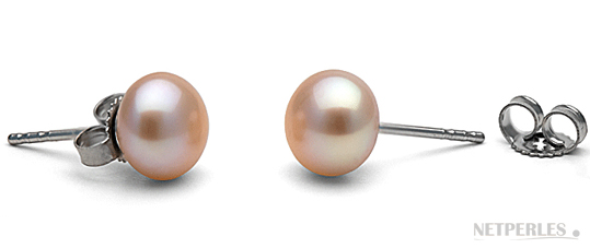 Paire de boucles d'oreilles de perles de culture d'eau douce  peche qualité AA+
