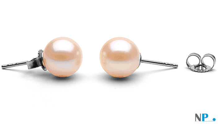 Paire de boucles d'oreilles de perles de culture d'eau douce Pêche qualité AAA