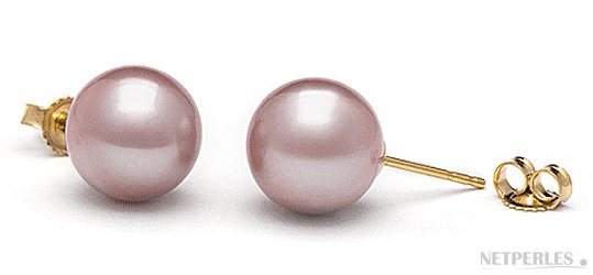Boucles d'oreilles de perles d'eau douce bien rondes qualité AAA couleur lavande