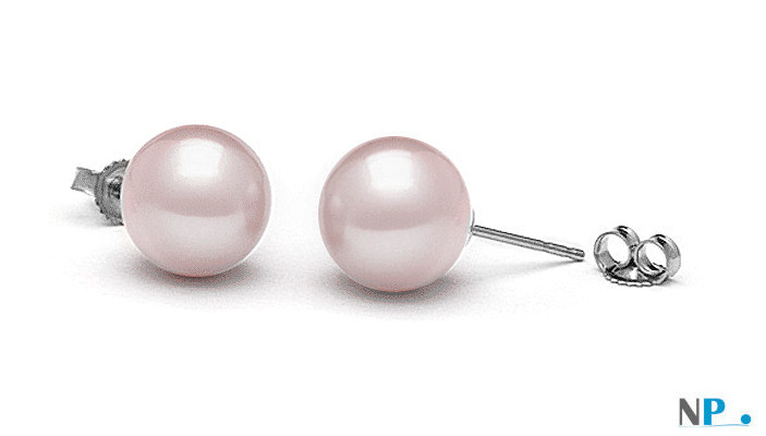 Boucles d'oreilles de perles d'eau douce bien rondes qualité AAA couleur lavande