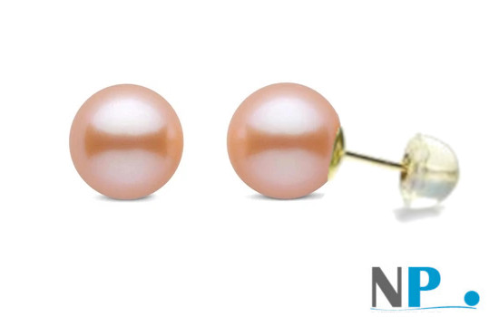 Orecchini di perle d'acqua dolce rosa pesca di qualità DOLCEHADAMA con perni in oro 18k e silicone