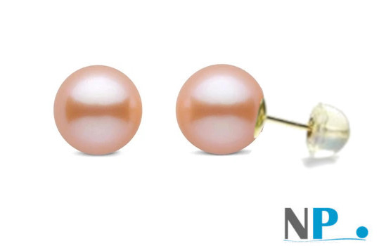 Boucles d'oreilles de perles de culture avec tige en Or 18k et papillon en silicone