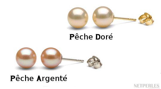 Boucles d'oreilles de perles de culture d'eau douce Peche Métalliques, qualité Doucehadama