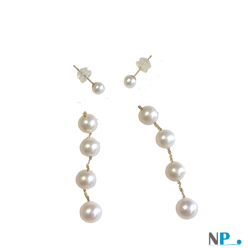 Boucles d'oreilles de perles d'Eau Douce avec 5 perles sur chaque boucle