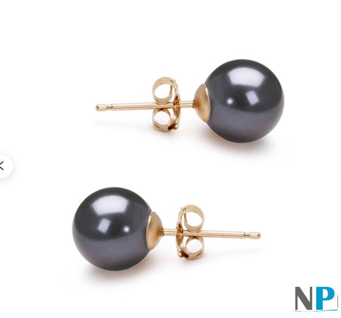 Paire de boucles d'Oreilles Or Gris 18k  perles d'Eau Douce Noires