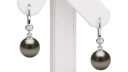 Boucles d'oreilles de perles de Tahiti , dormeuse avec diamant