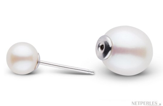 Boucles d'oreilles Recto Verso de perles de culture d'eau douce ronde et ovale