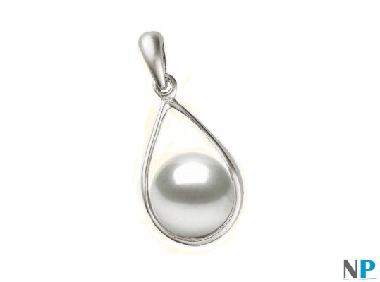 Pendentif en or gris 18k et perle d'Akoya blanche de qualité AAA