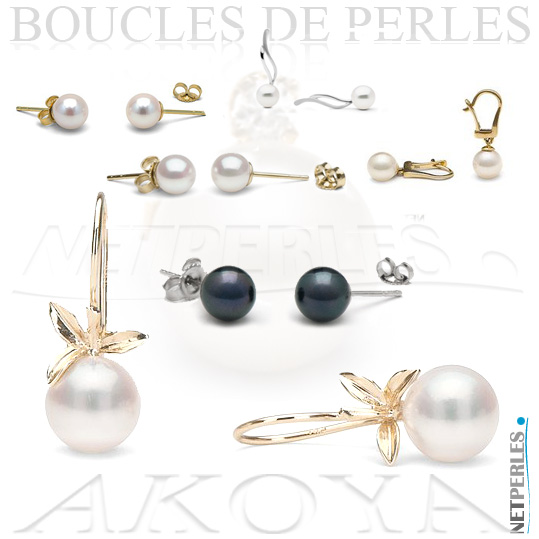 Boucles d'oreilles - boucles de perles - boucles de perles du japon - boucles vraies perles - perles blanches - perles et or