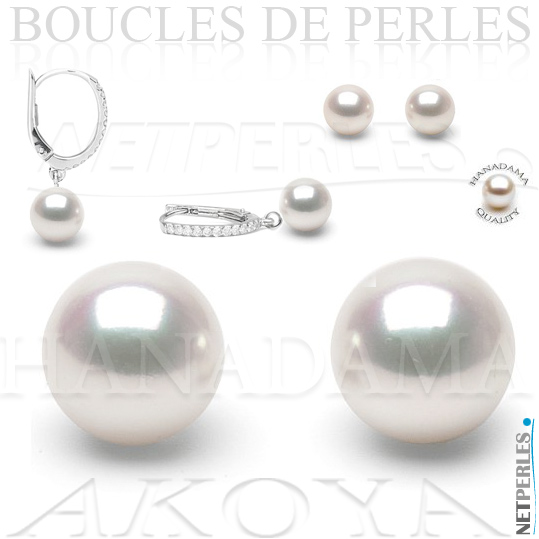 Boucles perles Akoya - perles du japon - perles japonaises - perles blanches - perles hanadama - perles haut de gamme