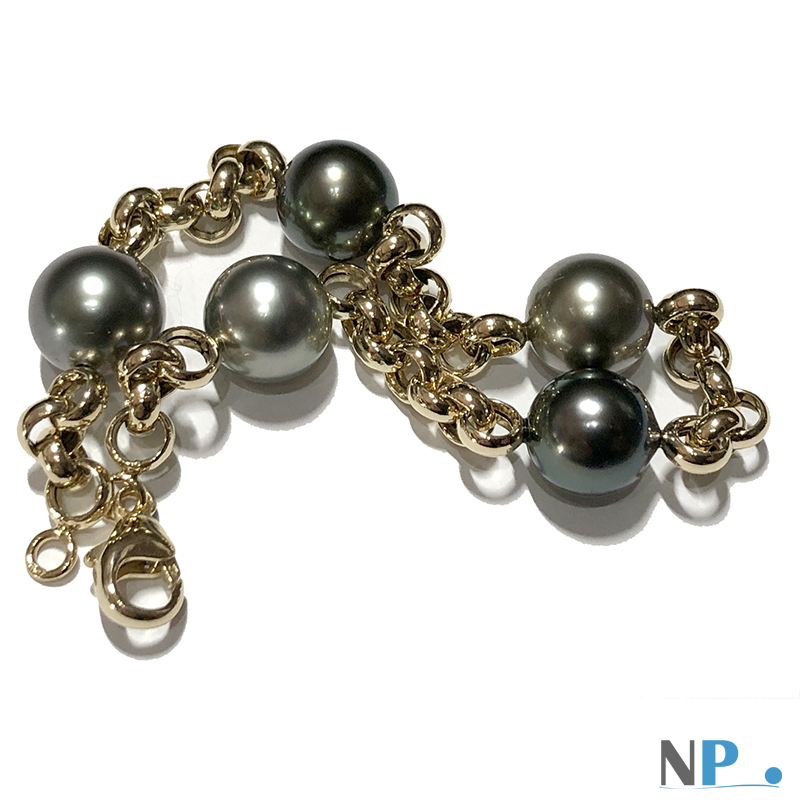 bracelet en or 18 carats avec perles de tahiti, perles noires,