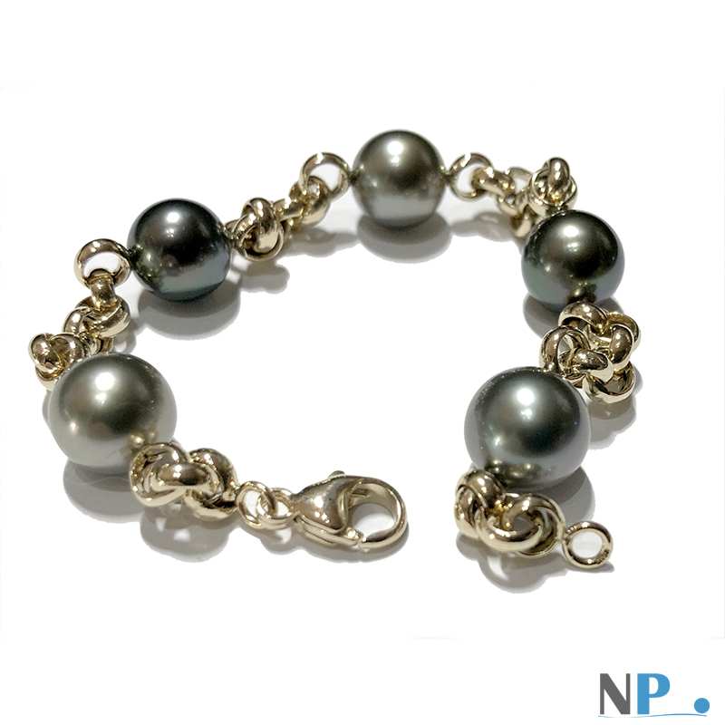 bracelet perles de tahiti sur maille jaseron en or 18 carats
