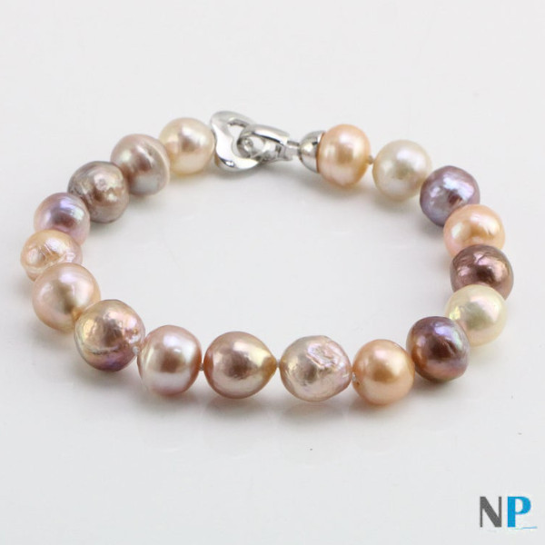 Bracelet de perles de culture d'Eau Douce Ripple Kasumi coloris pêche, lavande, ivoire