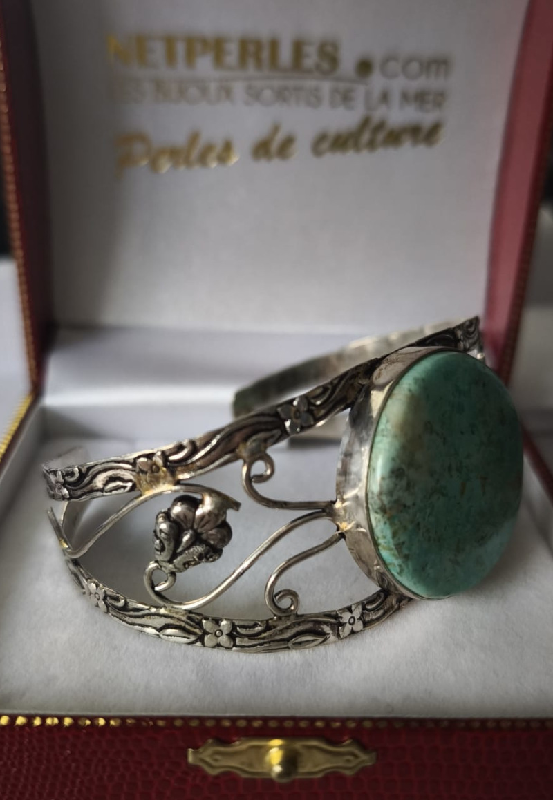 Bracelet Ancien avec véritable turquoise du Perou et Argent 925 Bracelet Ancien avec véritable turquoise du Perou et Argent 925
