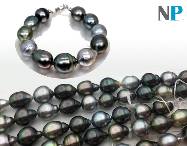 Bracelet de perles noires de tahiti, forme baroques gouttes