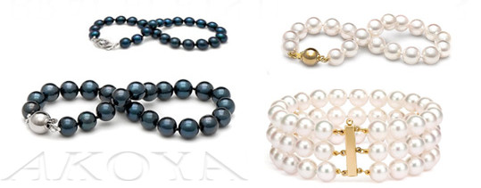 Bracelet de perles blanches - bracelets de perles noires - bracelets de perles akoya - bracelet de perles plusieurs rangs