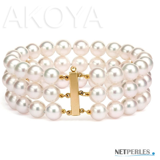 bracelet de perles blanches sur 3 rangs, bijou de luxe